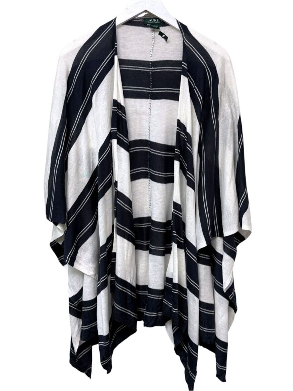LAUREN Ralph Lauren Shawl Navy White Stripe Poncho Wrap One Size NWOT